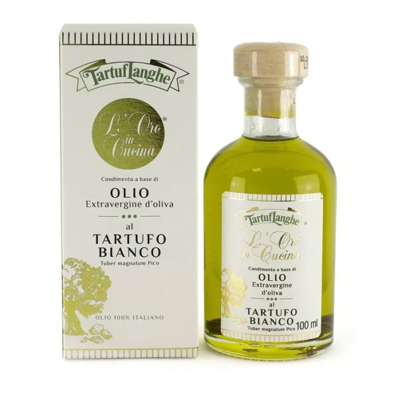 Oro in cucina- Olio extravergine d'oliva con fettine di tartufo bianco